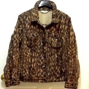1X Jones New York Jeans Leopard Print Denim Jacket
